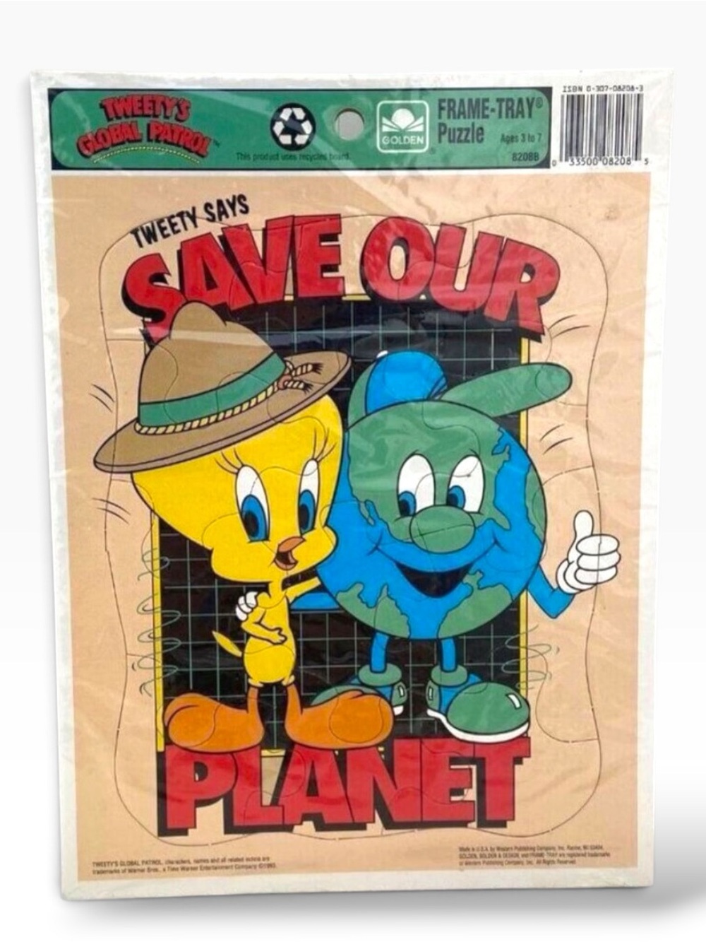 Vintage Tweetys Global Patrol Save Our Planet 1993 Golden Frame-Tray Puzzle 10"x